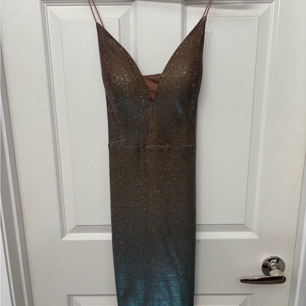 Elegant Brown and Blue Gradient Dress